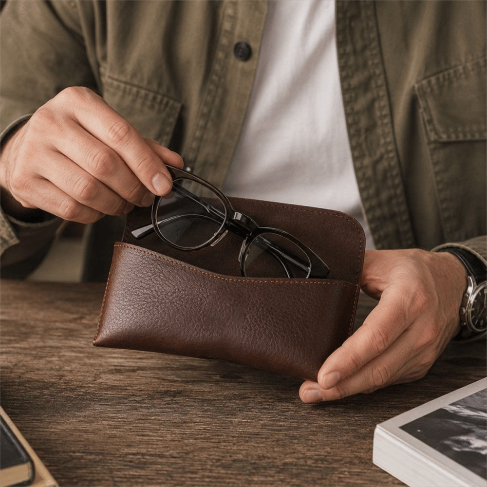 Travel Accessories Pouch For Men - Fashion Genuine Leather Glasses Case Portable