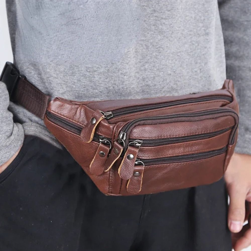 Travel Accessories Leather - Zipper PU Leather Men's Waist Bag