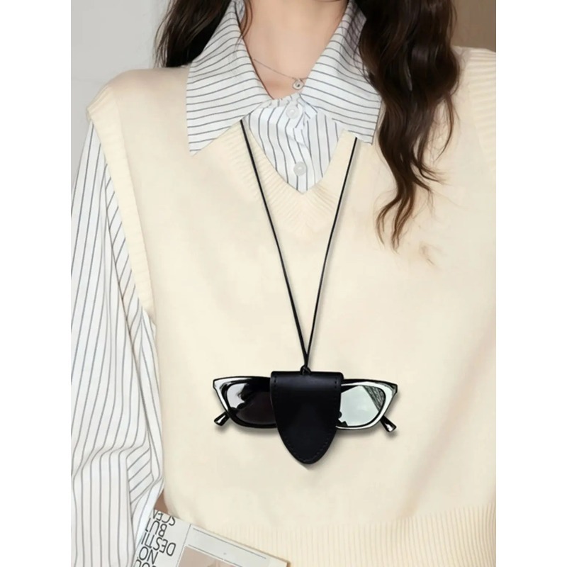 Travel Accessories Pouch For Men - Neck Hangable Magnetic PU Leather Glasses