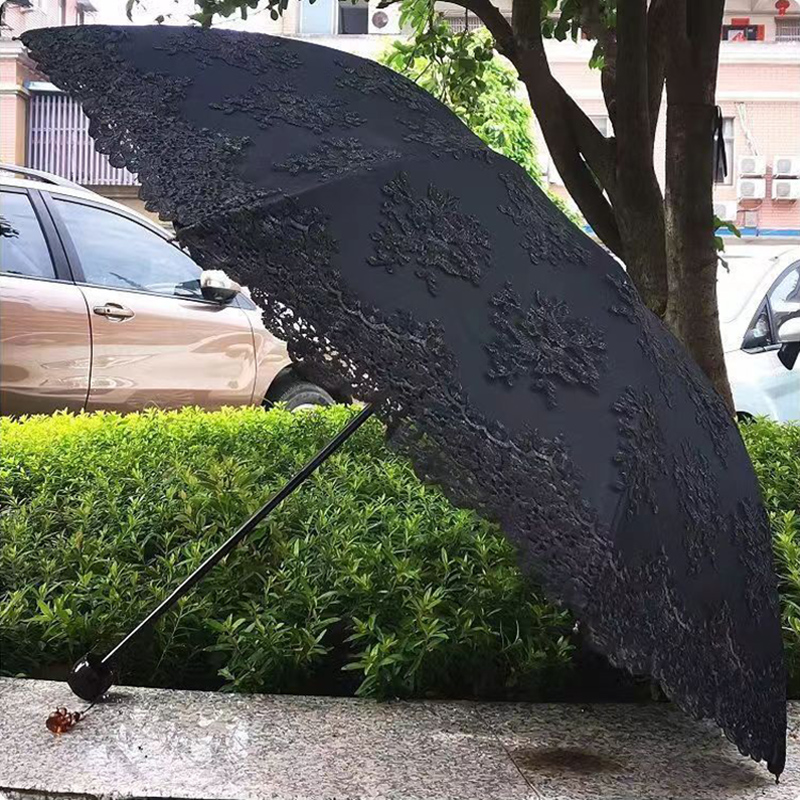 2 3 Fold Luxury Women Lace Umb - Travel Umbrella Compact ulasan dan harga