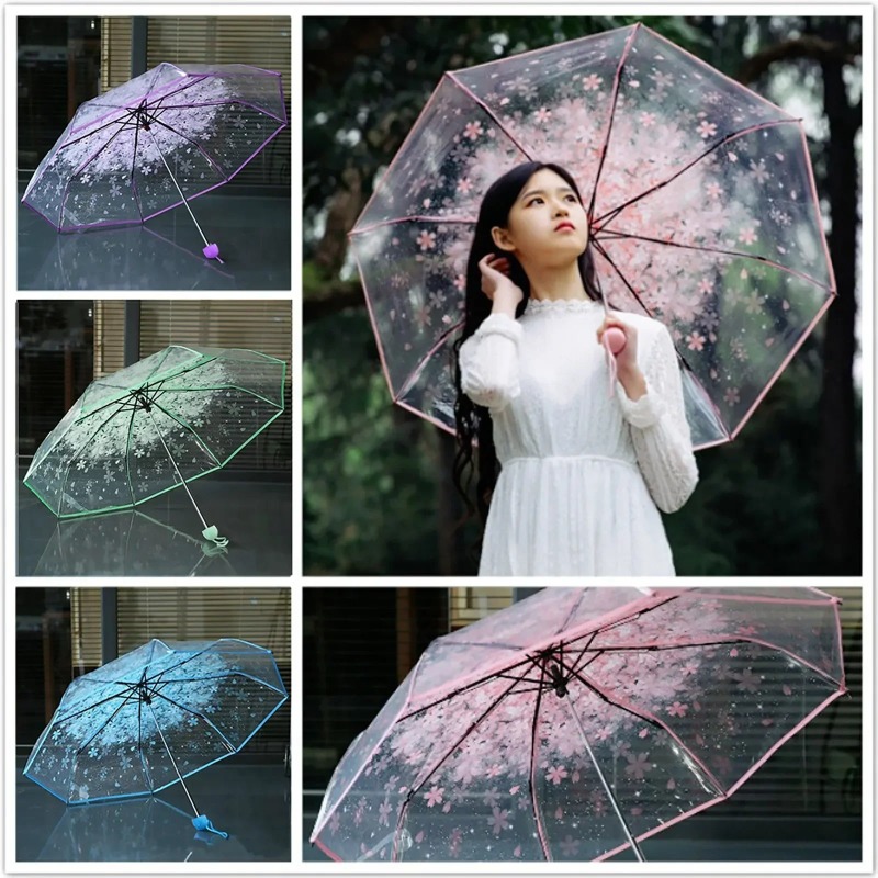 Portable Transparent Sakura Cl - Travel Umbrella Compact ulasan dan harga
