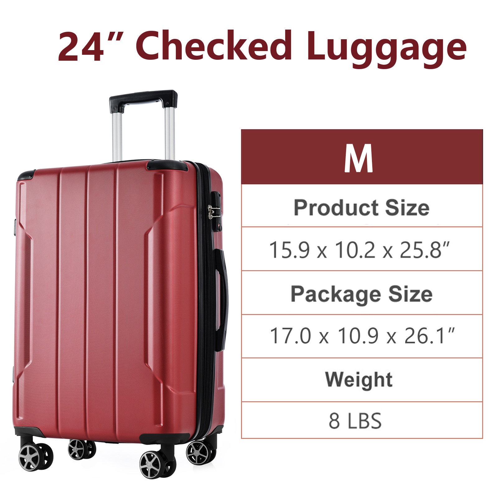 24Inch Rolling Luggage, Lightw - Travel Lock Tsa Approved ulasan dan harga