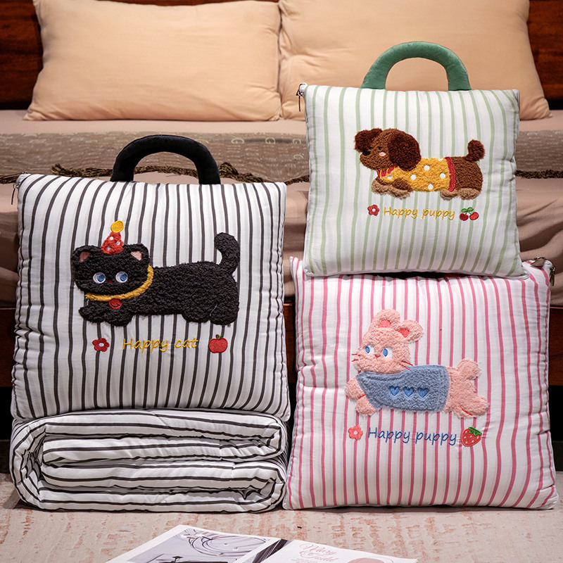 Cartoon Striped Pillow Blanket - Travel Accessories Gifts ulasan dan harga